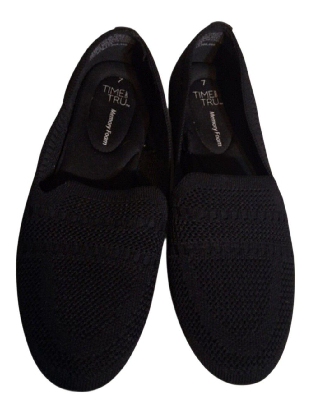 Time and Tru Black Knit Loafers, Size 7, Memory Foam Comfort Flats